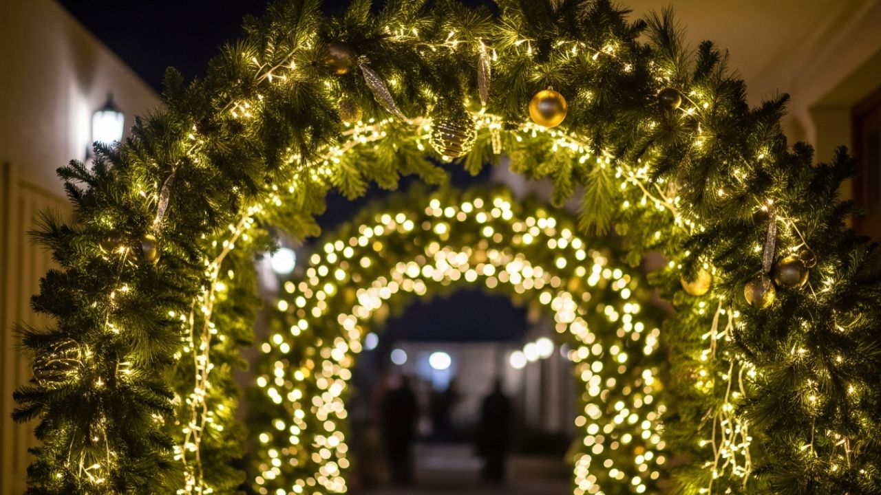 Archway Daun Pinus Klasik dengan Lampu LED Hangat